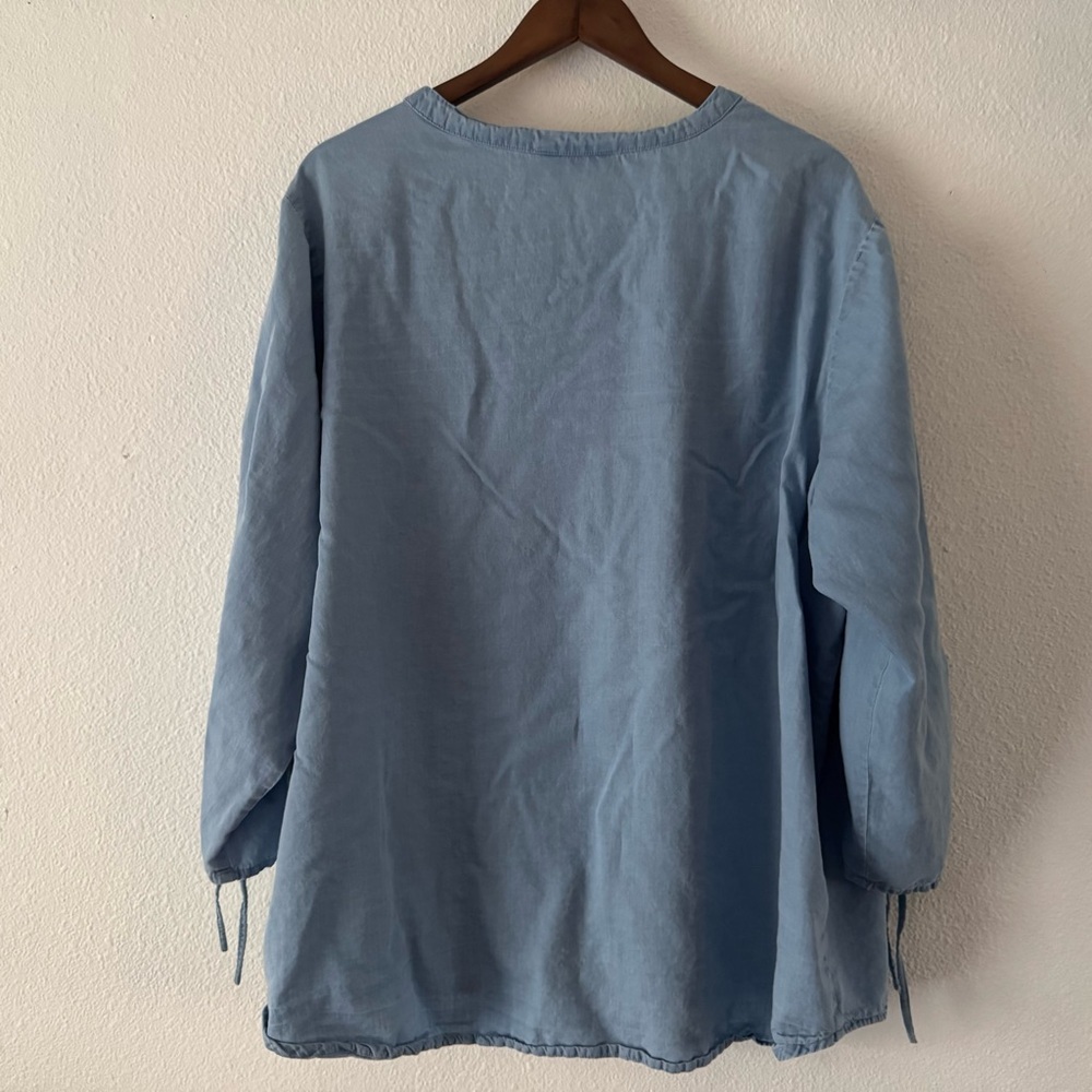 CLUB Z COLLECTION Tencel Cotton Chambray Blouse 3X Plus Coastal Cottagecore Chic - Picture 10 of 11